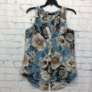 Sanctuary Tank Top Women's Size S Blue Floral Print Sleeveless V Neck Button Up